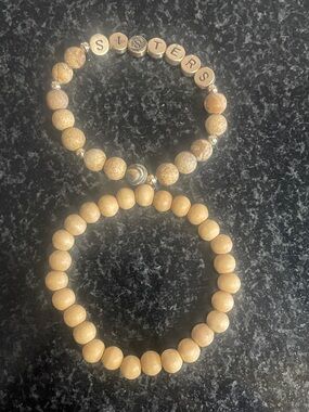 Natural Wood Beaded Bracelet Set